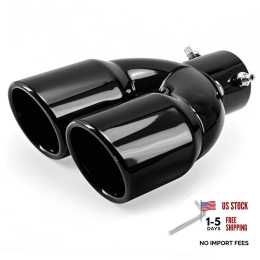 Dual Exhaust Tips with 2.5 inch Inlet 3 inch Outlet, Straight Black-Straight