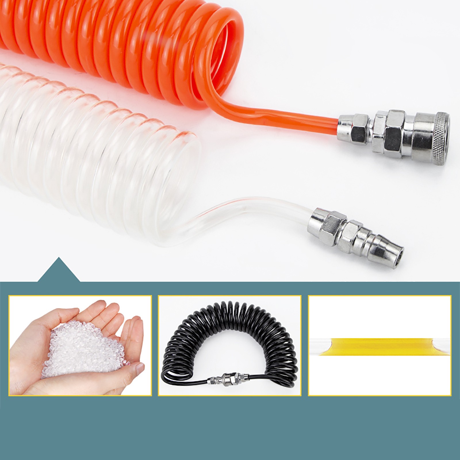 Coiled Air Hose Line 4 – 8mm Bore Quick Release Fittings Couplings Length 3-15m