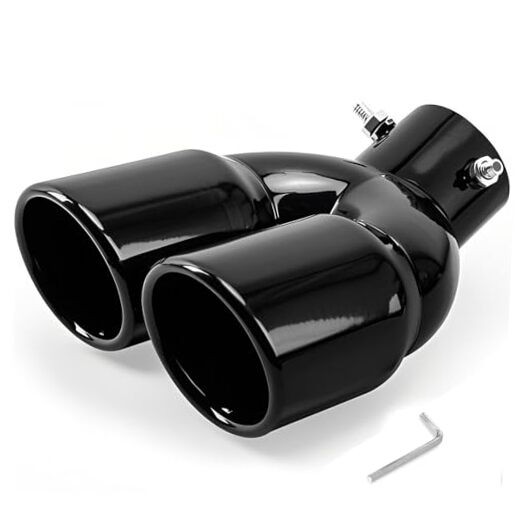Dual Exhaust Tips with 2.5 inch Inlet 3 inch Outlet, Bent Stainless Black-Bent