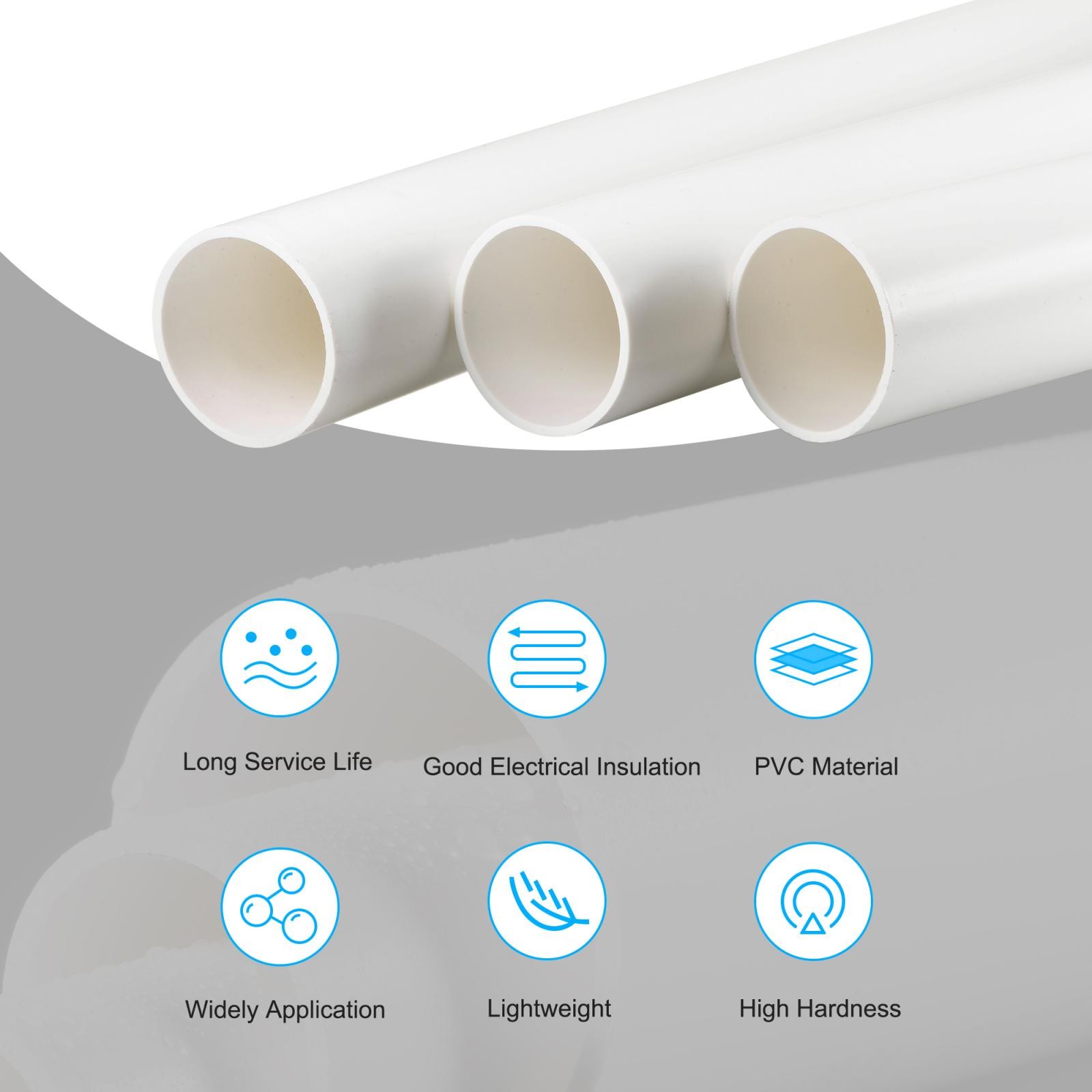 PVC rigid round tube 45.2mm ID 50mm OD 500mm white high impact 3pcs