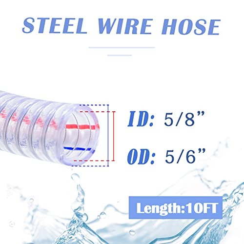 x 5/6″ OD, 10FT Length Steel Wire Hose PVC Vacuum Tubing with 2 5/8″ ID 10Ft