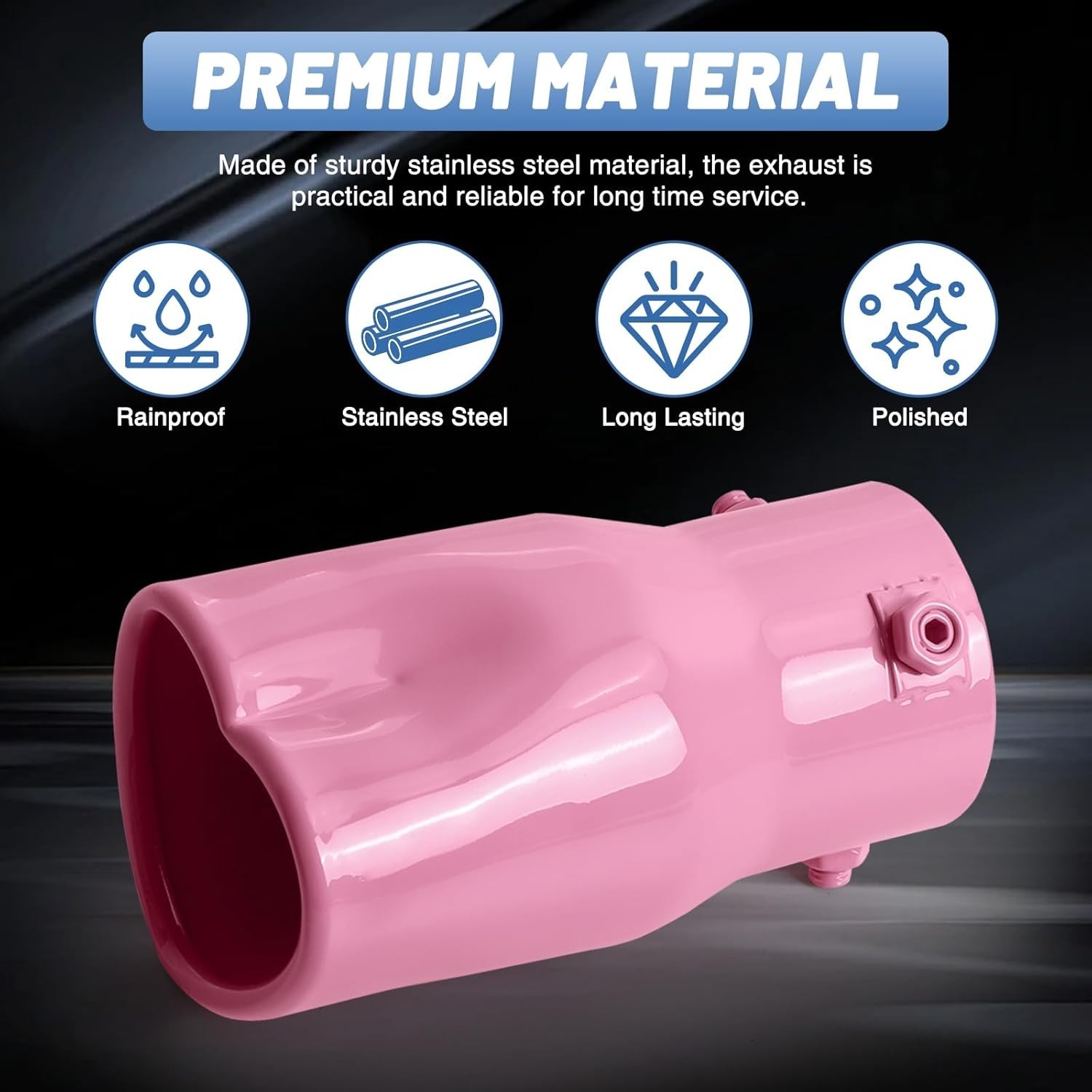 Heart Exhaust Tip 2.4″ ID/ 2.5″ OD, Adjustable Stainless Single Pipe- Pink