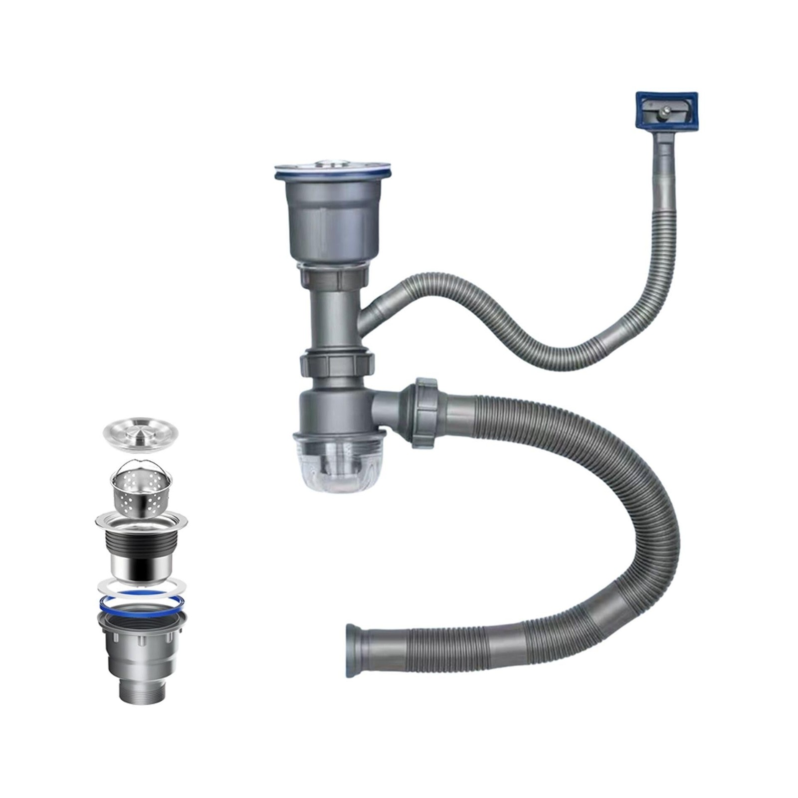 One Sink Kitchen Drainage Kit Space Saving Flexible Drain Pipe Flex… Fast Ship