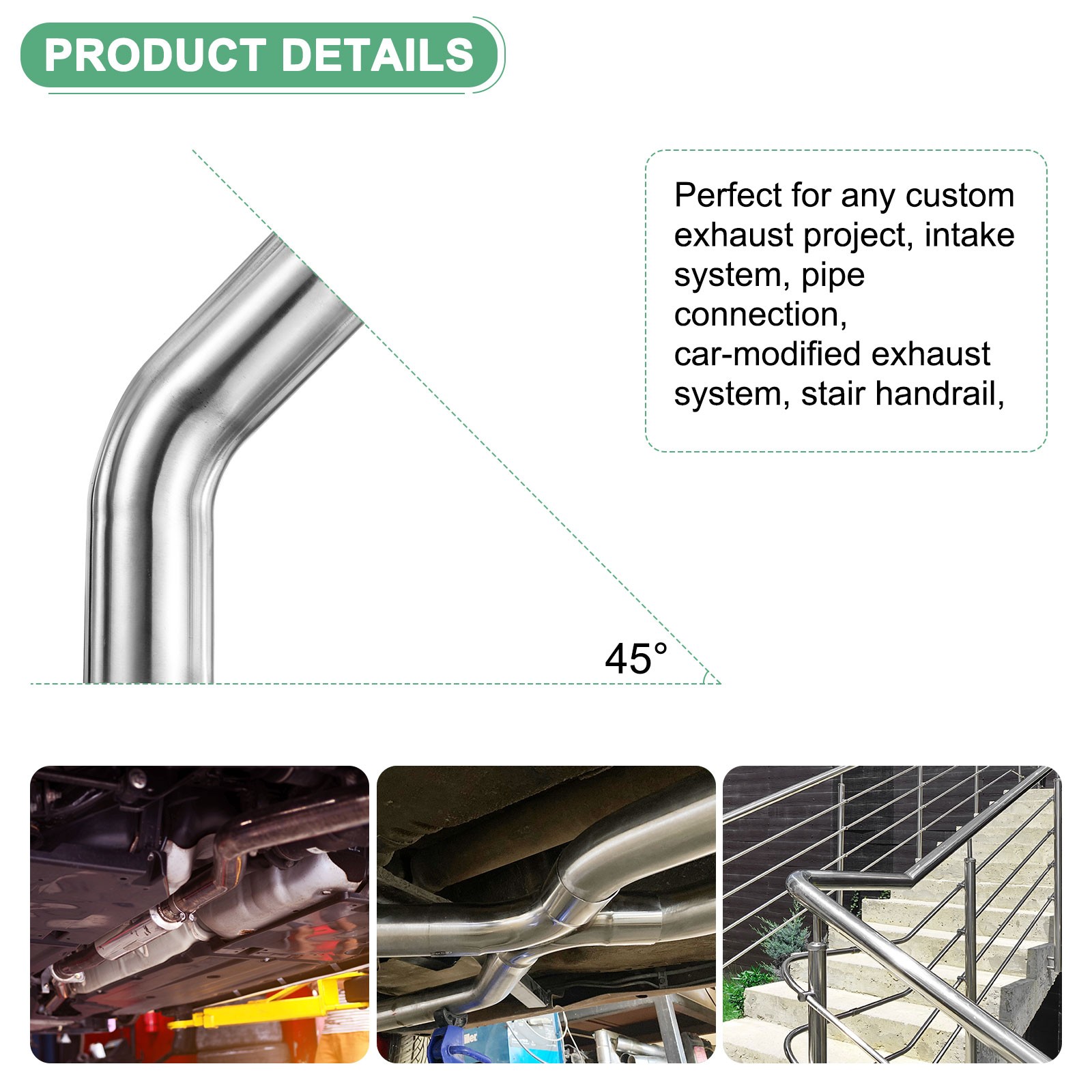 OD 1.5 Inch 45 Degree Mandrel Bend Elbow, Thicken 1.5 mm Height 140 mm