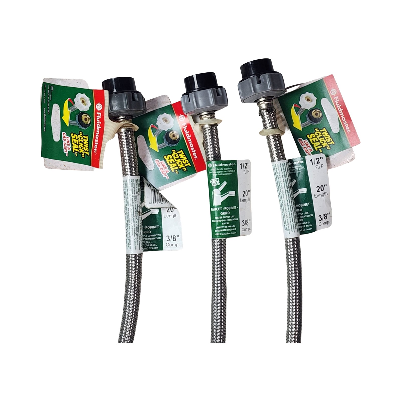 3 Pack Fluidmaster B1F20CSR Click Seal Faucet Water Supply Line 1/2″ FIP x 3/8″