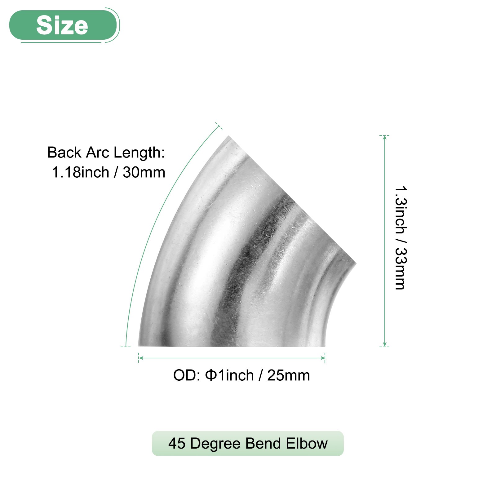 4-Pack OD 1 Inch 45 Degree Mandrel Bend Elbow, Thicken 1.5 mm Height 33 mm