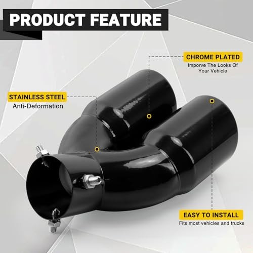 Dual Exhaust Tips with 2.5 inch Inlet 3 inch Outlet, Bent Stainless Black-Bent