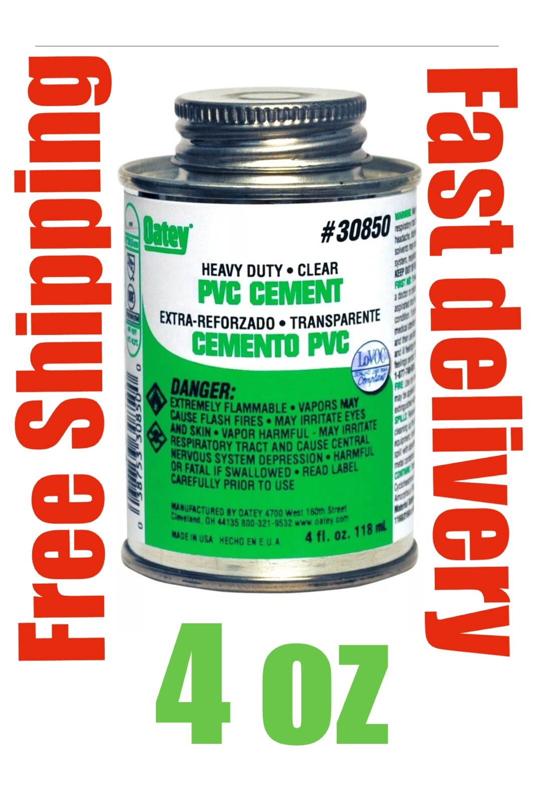 NEW OATEY 31950 FRESH CAN 4OZ HEAVY DUTY CLEAR PVC PIPE GLUE CEMENT 6597744