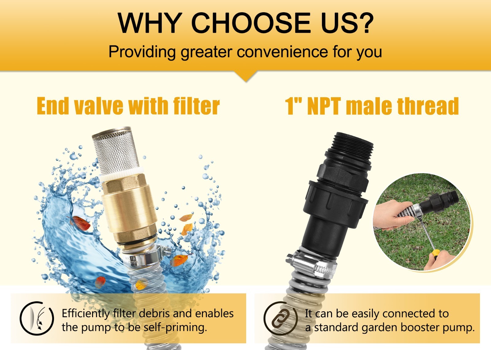 FLUENTPOWER 23FT x 1″ Suction Hose Kit with Brass Fitting Check Valve, NPT 1″