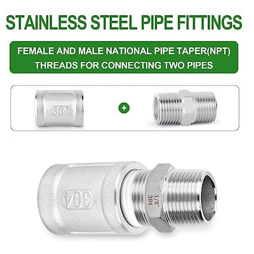 12PCS 304 Stainless Steel Hex Nipple 1/8″ MNPT × 1/8″ MNPT，Coupling 1/8″ NPT