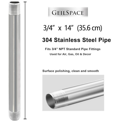 Stainless Steel Pipe, 304 Pipe Nipple Fits Standard 3/4 Inch 3/4″ x 14″