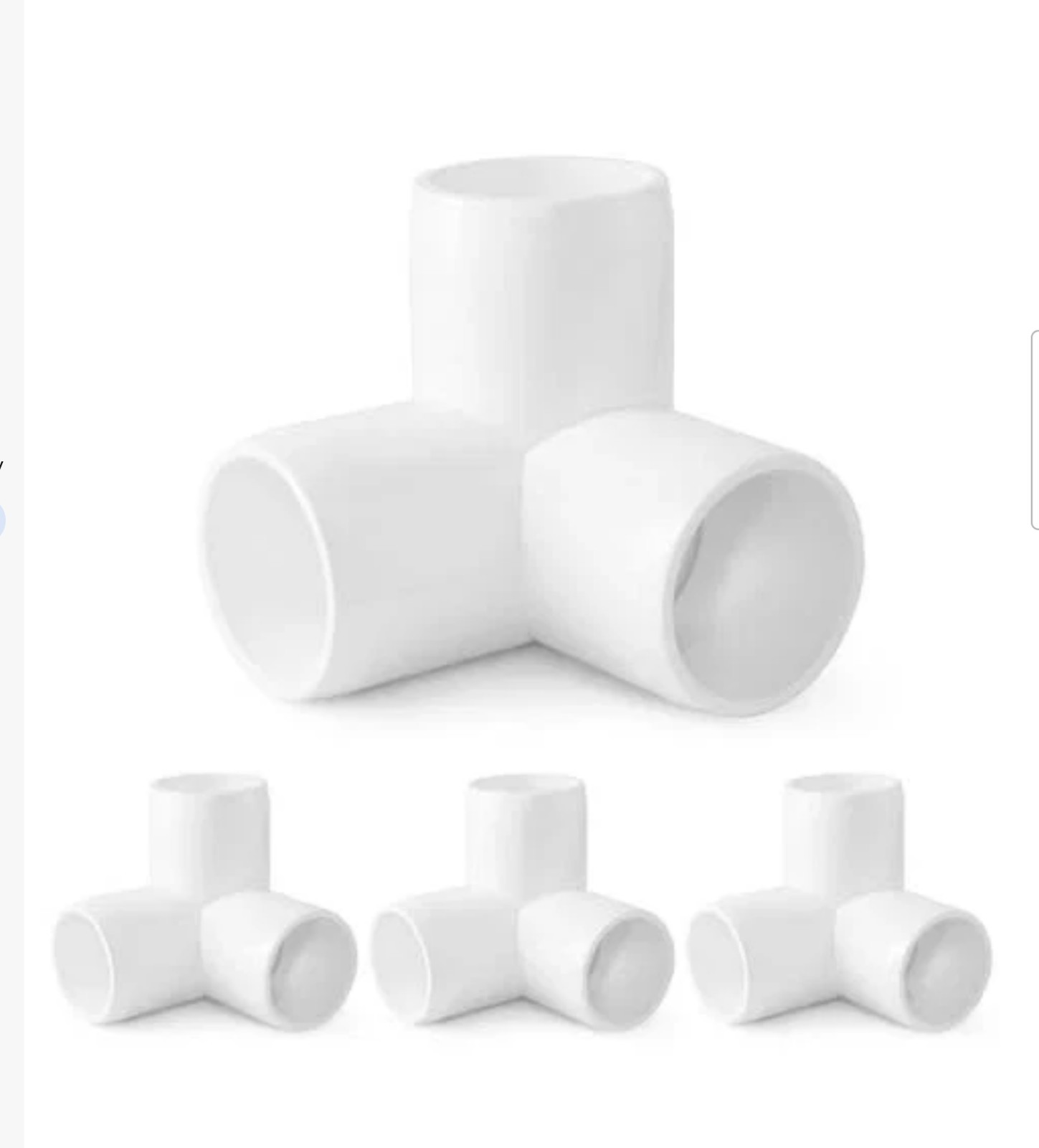3 Way PVC Pipe Fittings PVC Elbow Corner Side Outlet Tee 1″ Inch 4pcs White