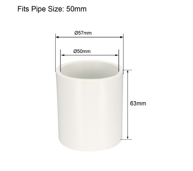 PVC Straight Connector Socket Coupling Adapter 50mm ID