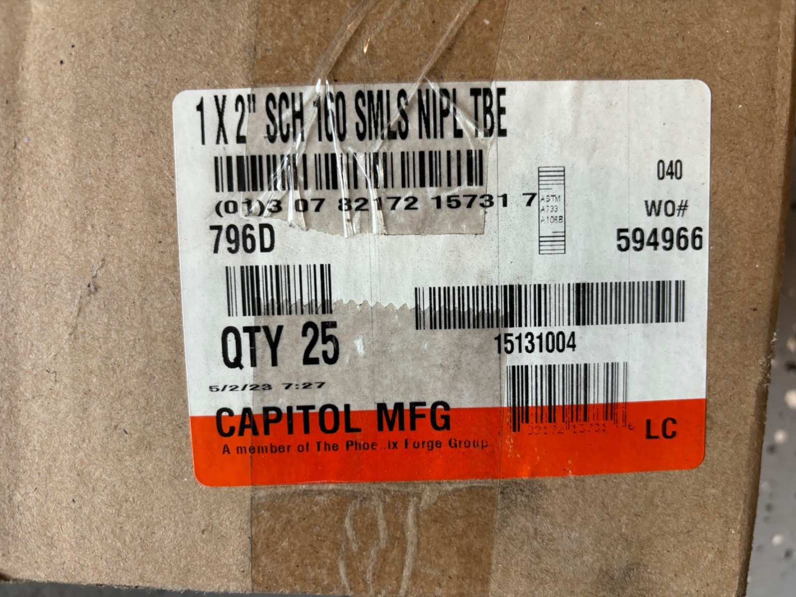 25 PC LOT NEW IN BOX 1″ X 2″ Black Pipe Nipple Sch Xxh SEAMLESS CAPITOL MFG.