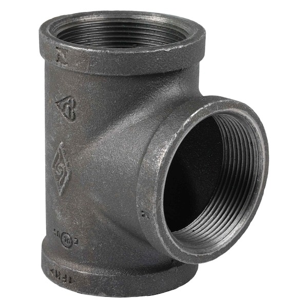 Zoro Select 793Fg8 Tee Black Coated Malleable Iron Pipe Fitting, 2″ Pipe,,