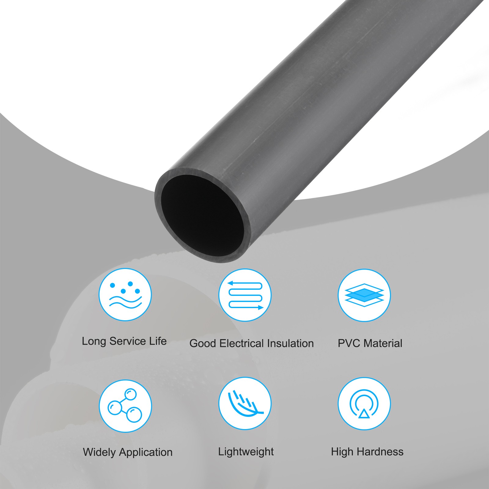 PVC Rigid Round Pipe 28.2mm ID 32mm OD 500mm Light Grey High Impact