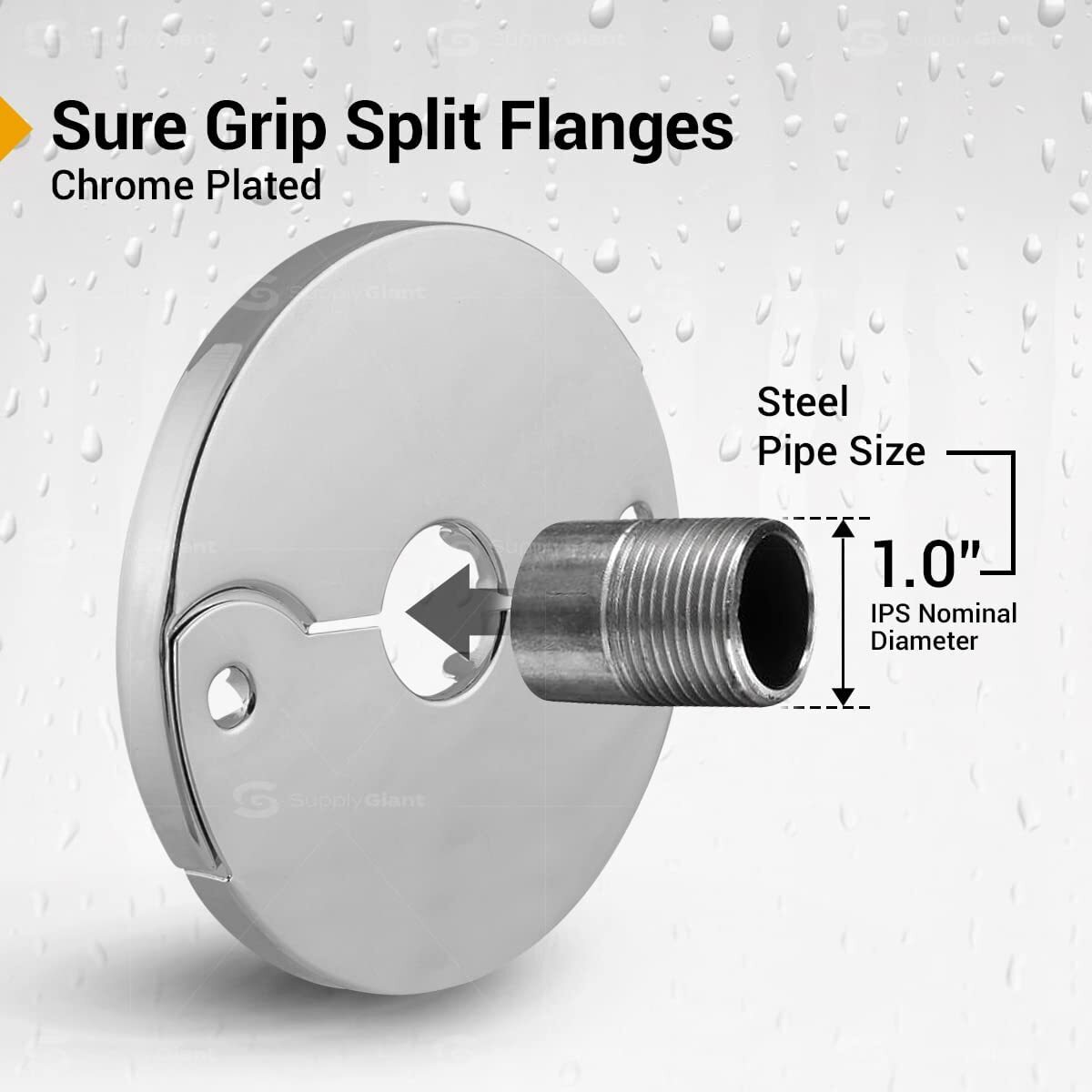 1″ IPS Floor/Ceiling Split Flange Escutcheon for Steel Pipes Chrome Plated, 12