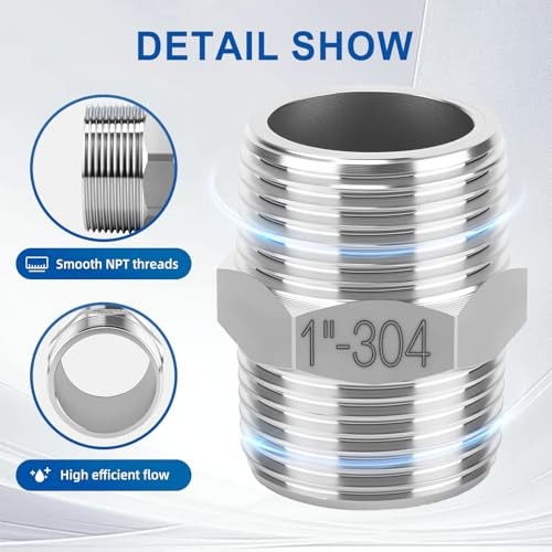 Pcs 30Stainless Steel Hex Nipple Pipe Fittings, 1″ Male to 1″ Male NPT 1 Inch 4