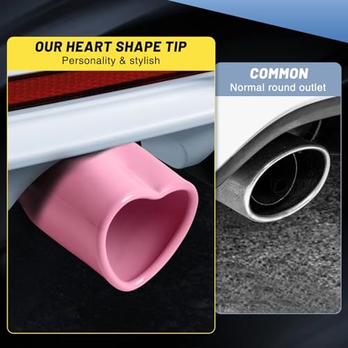 Heart Exhaust Tip 2.4″ ID/ 2.5″ OD, Adjustable Stainless Single Pipe- Pink