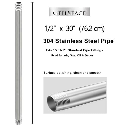 Stainless Steel Pipe, 304 Pipe Nipple Fits Standard 1/2 Inch 1/2″ x 30″