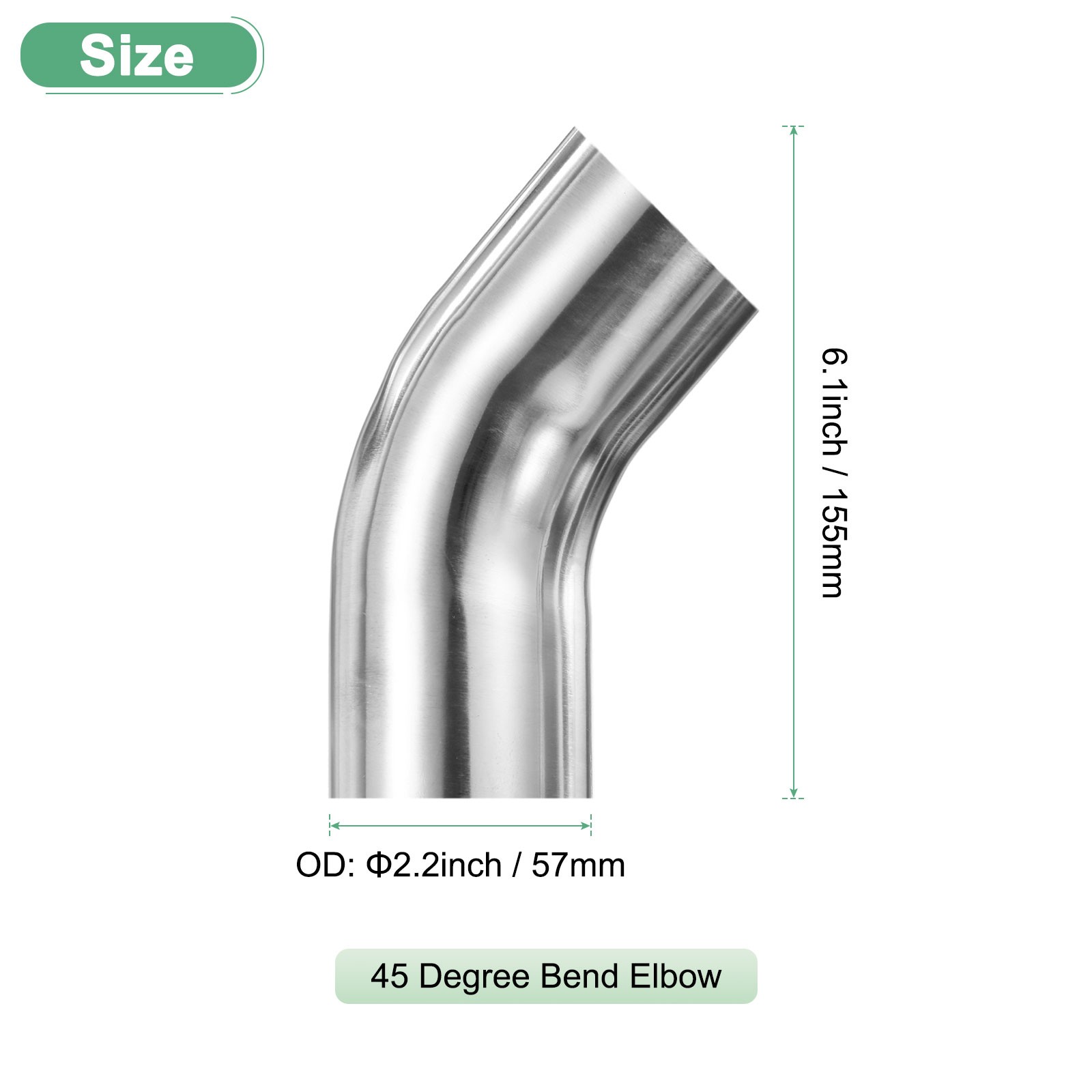 OD 2.2 Inch 45 Degree Mandrel Bend Elbow, Thicken 2 mm Height 155 mm