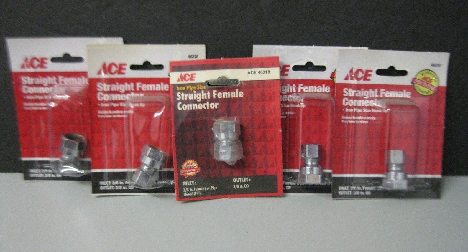Ace Lot of 5 Straight Female Connector Iron Pipe Size Hook up 3/8 in OD 40318