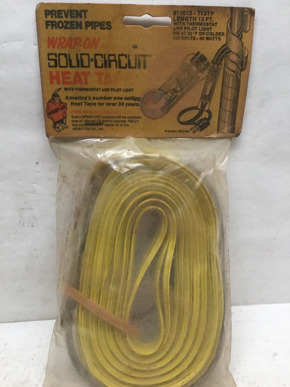 WRAP-ON 11013 – T13TP Solid Circuit Heat Tape Length 13’ 120V 65W, W/ Thermostat