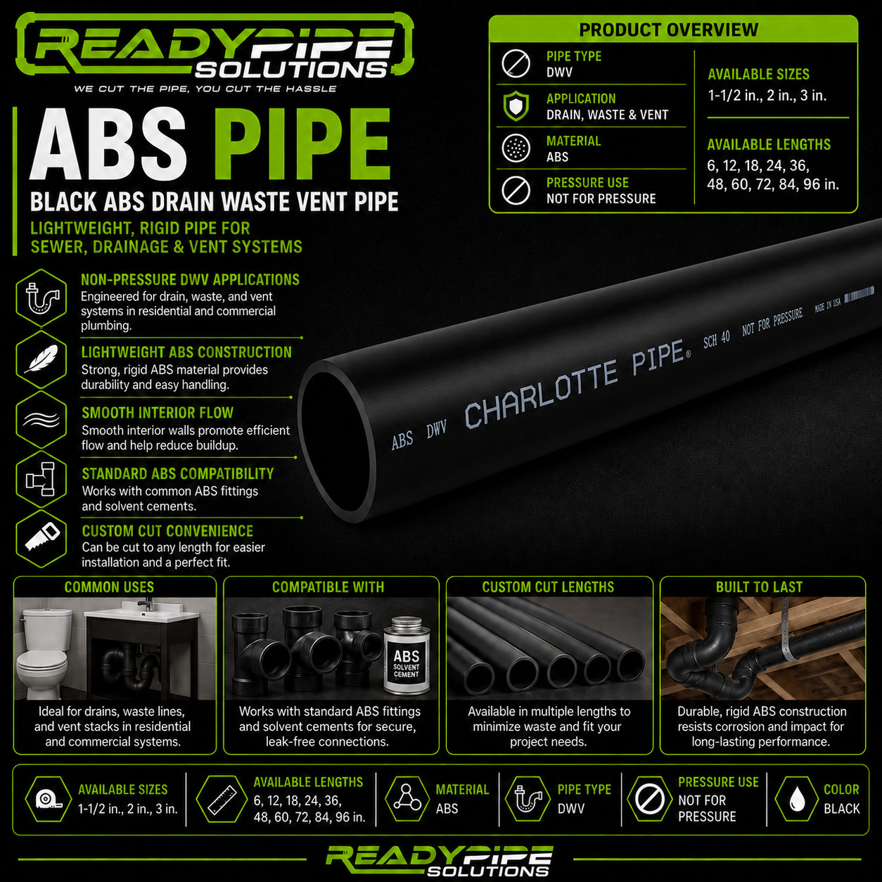2″ ABS DWV Pipe | Black | Drain Waste Vent | Plumbing Pipe