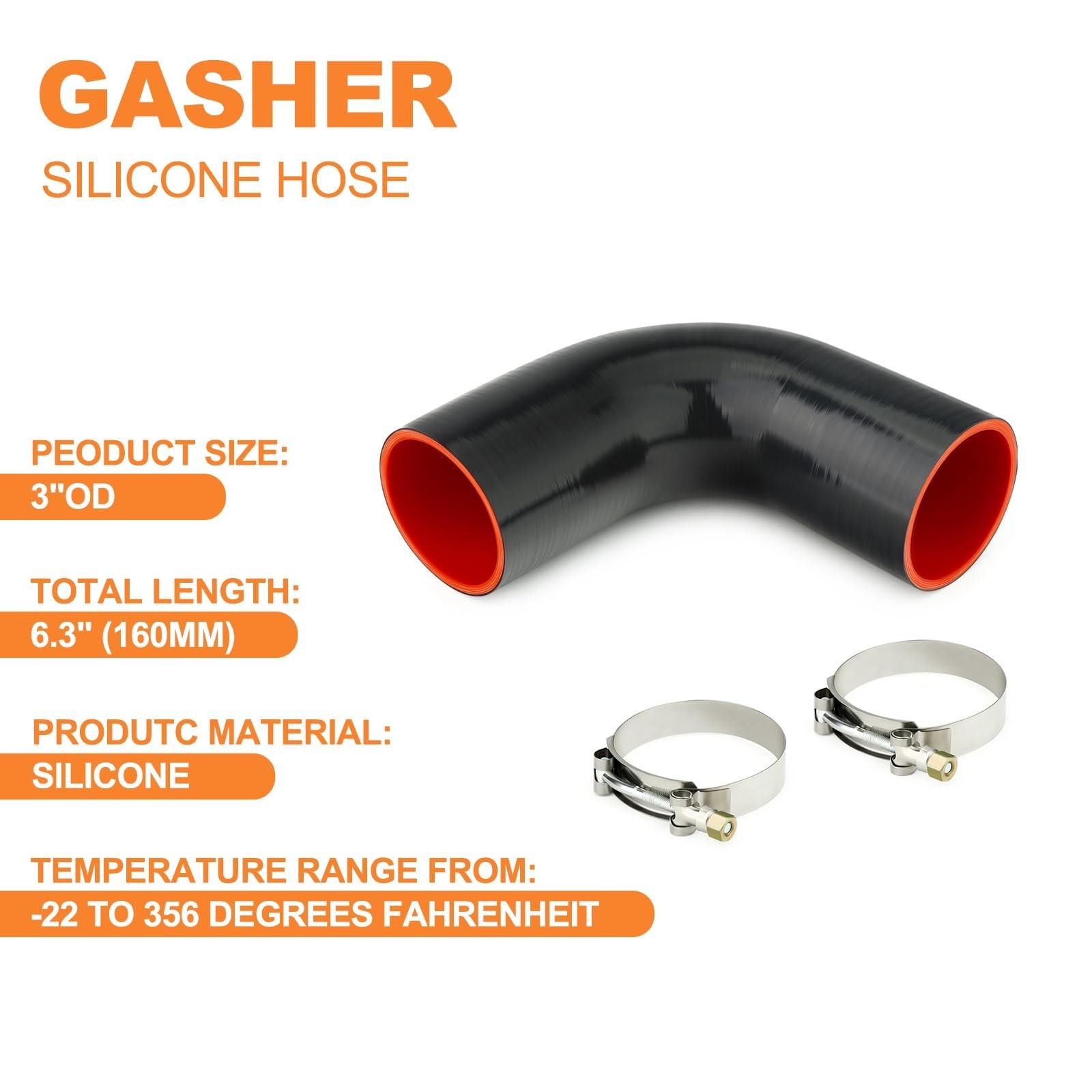 GASHER 1PCS 90 Degree Elbow Silicone Hose 3″ID, Silicone Couplers Leg Length …