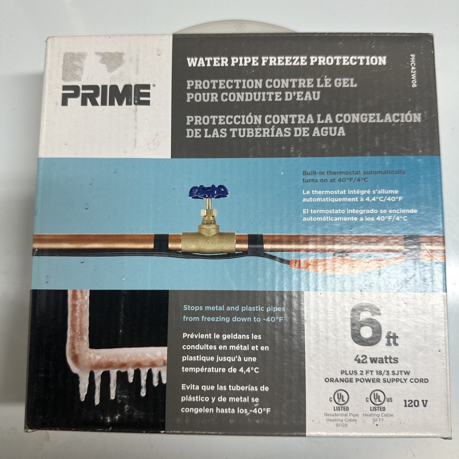 Prime Water Pipe Freeze Protection 6ft 120v 42W PHC42W06