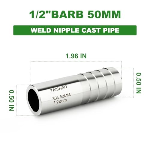 PCS 304 Stainless Steel Pipe Fittings, 1/2″ Barb, 2″ 1/2″ Barb(2″ Length) 5