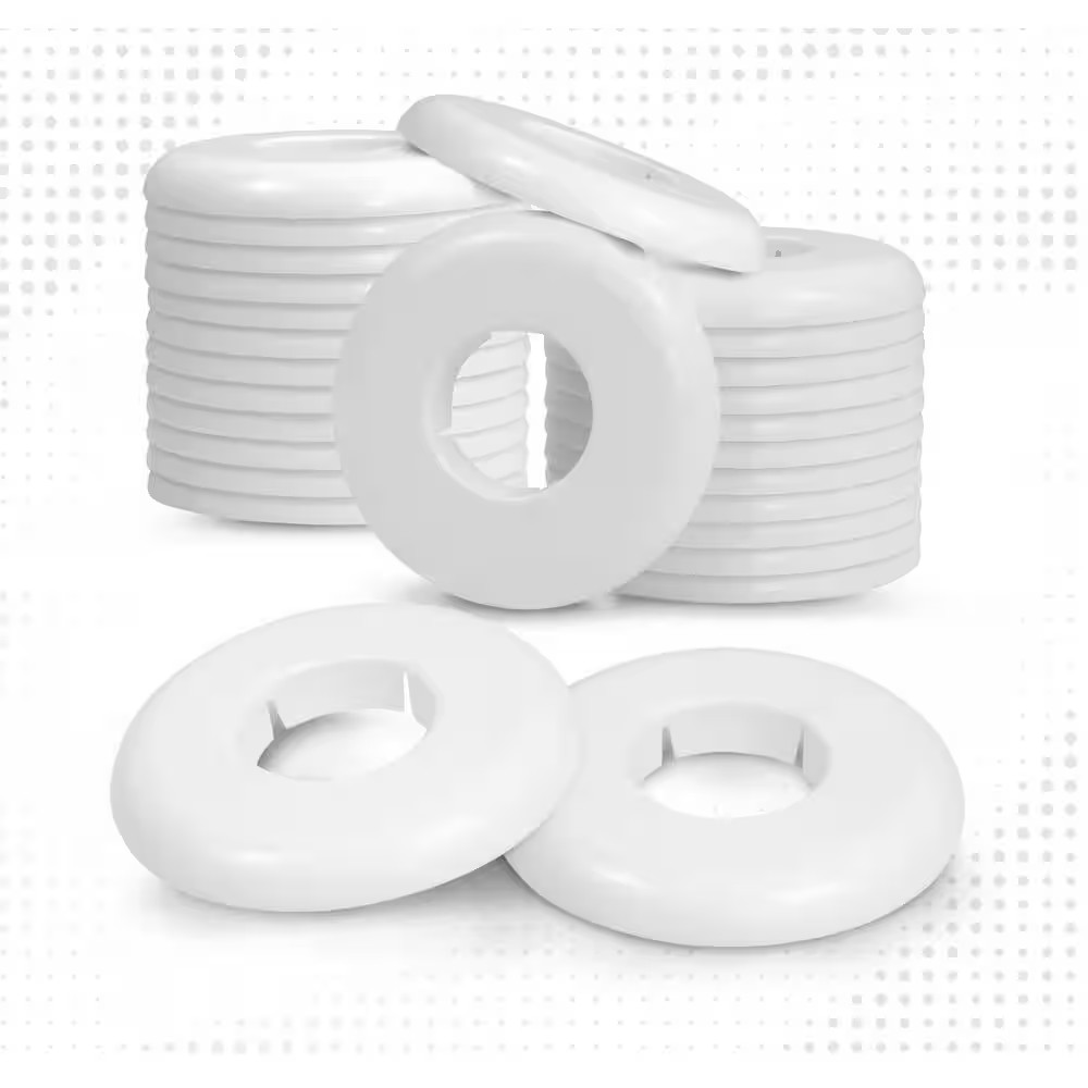 1-1/2 In. Floor and Ceiling Plate Cover Split Flange, PVC Escutcheon Plate, Univ