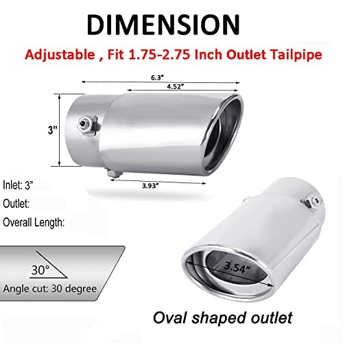 Adjustable 1.75-2.75 Inch Inlet Exhaust Tips, 3.5″ Oval Outlet, Straight-Large