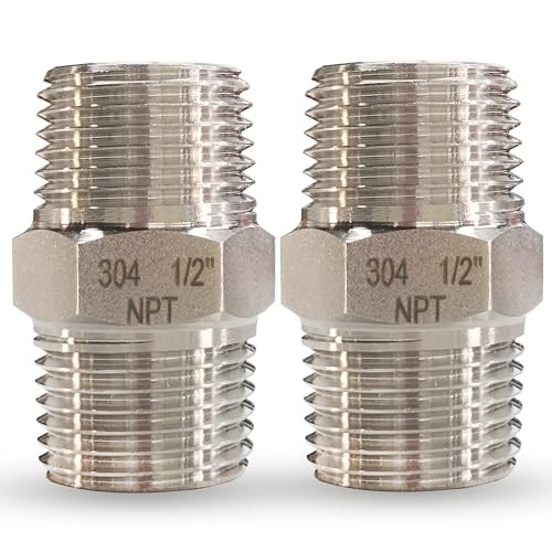 1/2″ Male x 1/2″ Male Hex Nipple Pipe Fittings, 304 Stainless Steel 1/2“, 2pcs