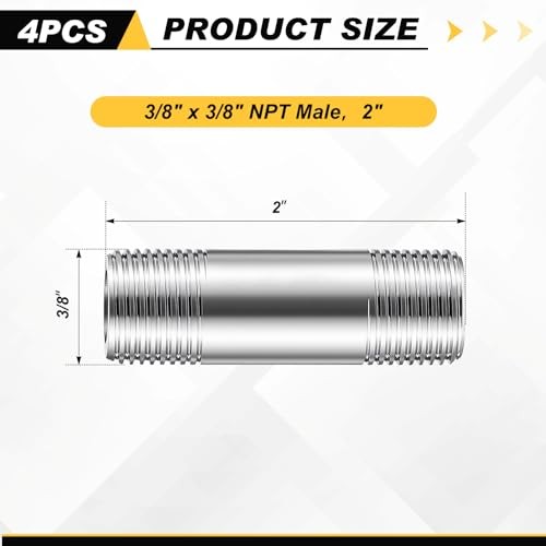 Pcs 30Stainless Steel Pipe Fittings 3/8″ NPT x 3/8″ NPT Male 3/8″ X 3/8″ X 2″ 4