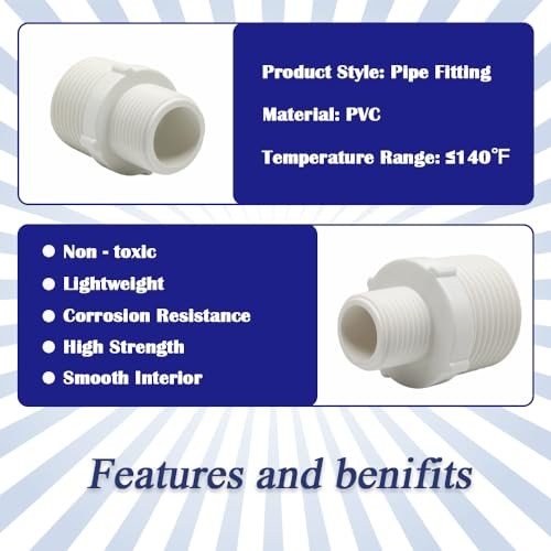 9PCS 1″ to 3/4″ PVC Pipe Fitting Hex Nipple G1 Male X G3/4 Male G1xG3/4
