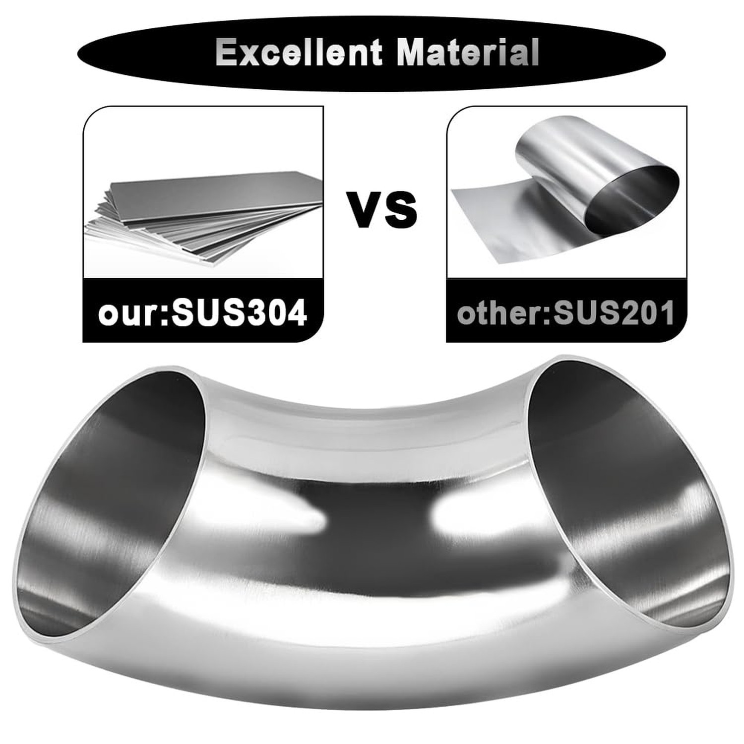 3 Inch 90° Mandrel Bend Elbow, SS304 Stainless Steel Bend Tube 90 Degree Ex