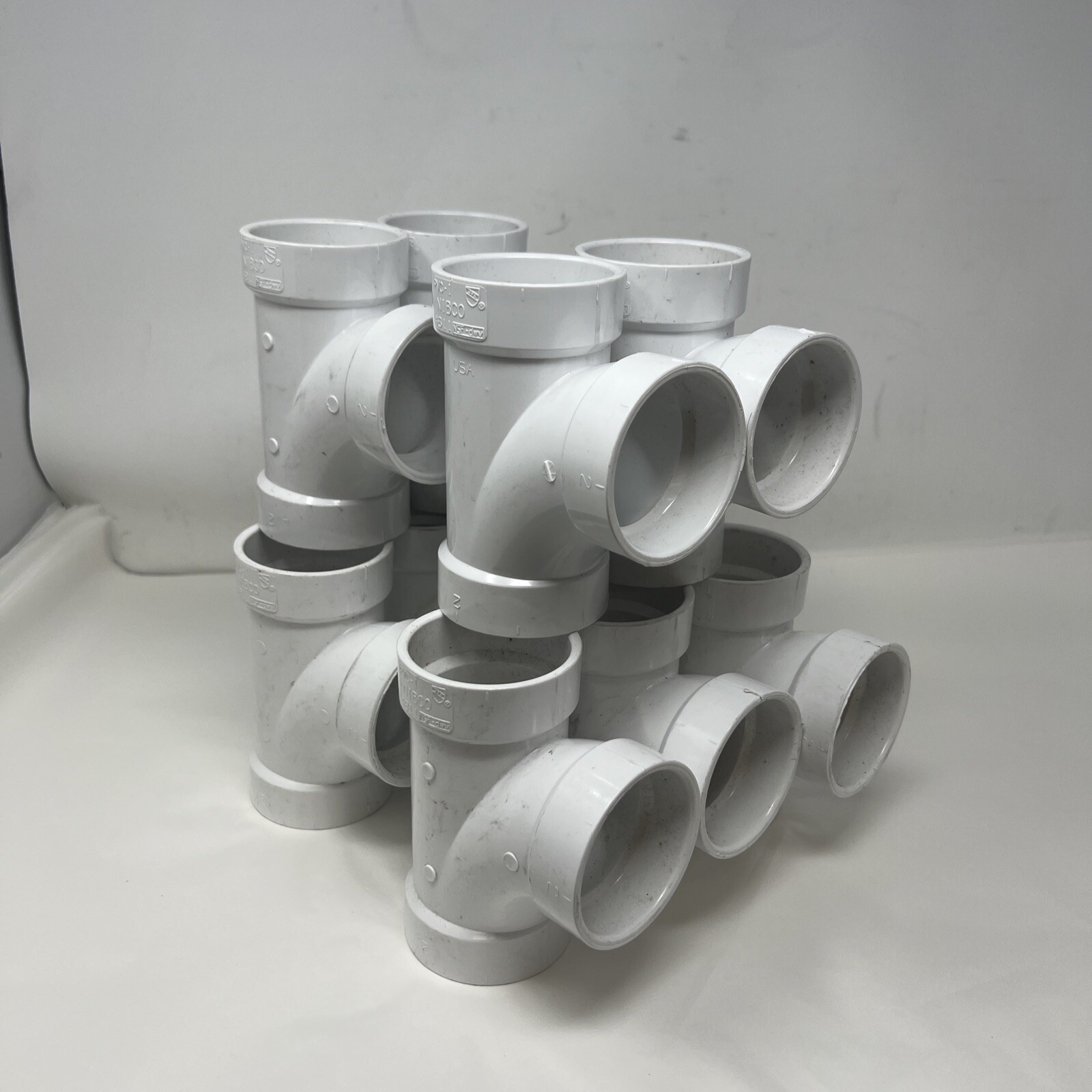 Lot of 10 Nibco 2″ PVC DWV Hub x Hub x Hub Sanitary Tee C4811HD2 Pipe Fitting