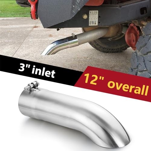 Inlet Turn Down Exhaust Tip Inside Diameter Inlet, 12’’ Length 3 Inch Silver