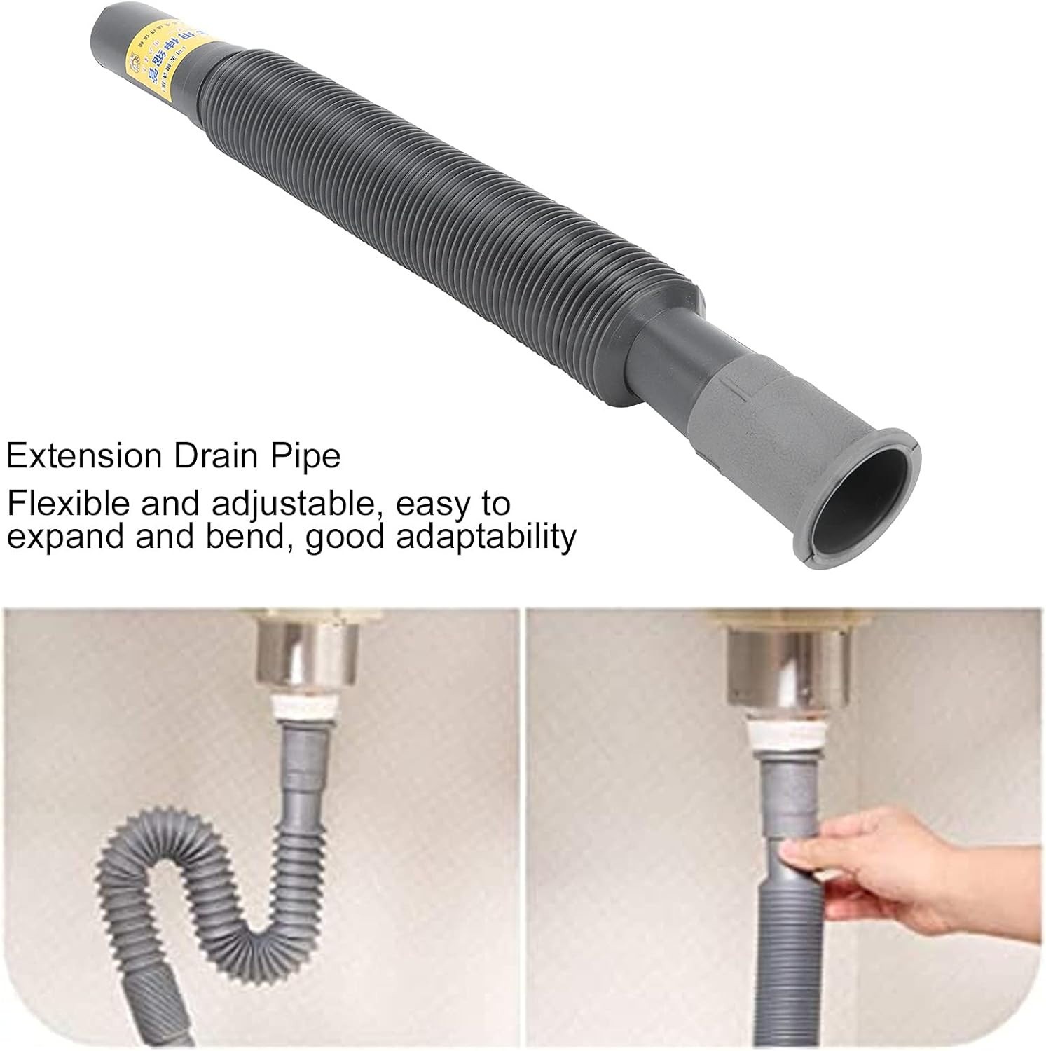 fLeXiBLe 12″ to 18″ Tube Pipe Sink Drain Water S-Trap Drain Hose Bathroom Grey