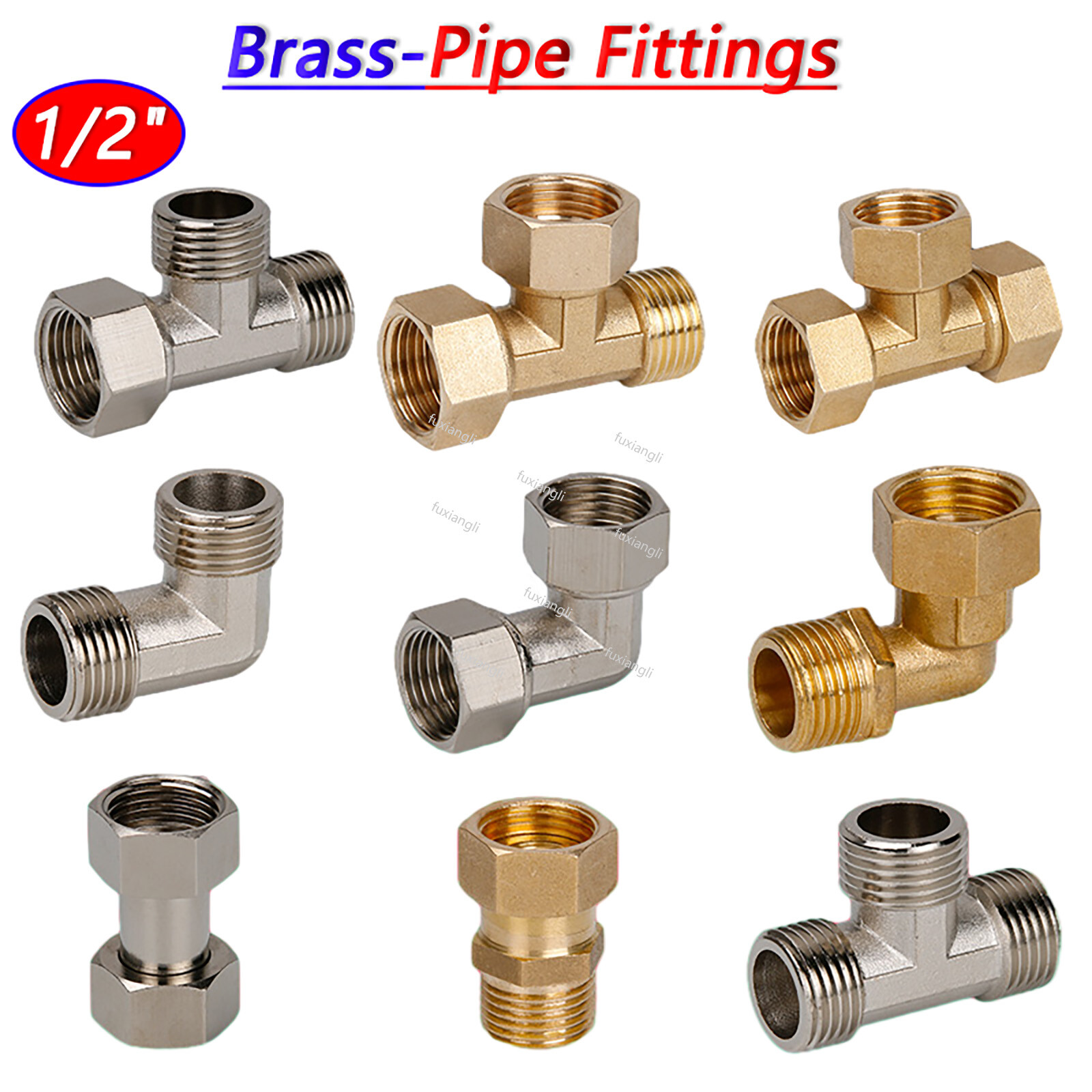 Brass BSPT 1/2″ Female/Male Thread Elbow 3-Way Pipe Fittings Coupling Connector