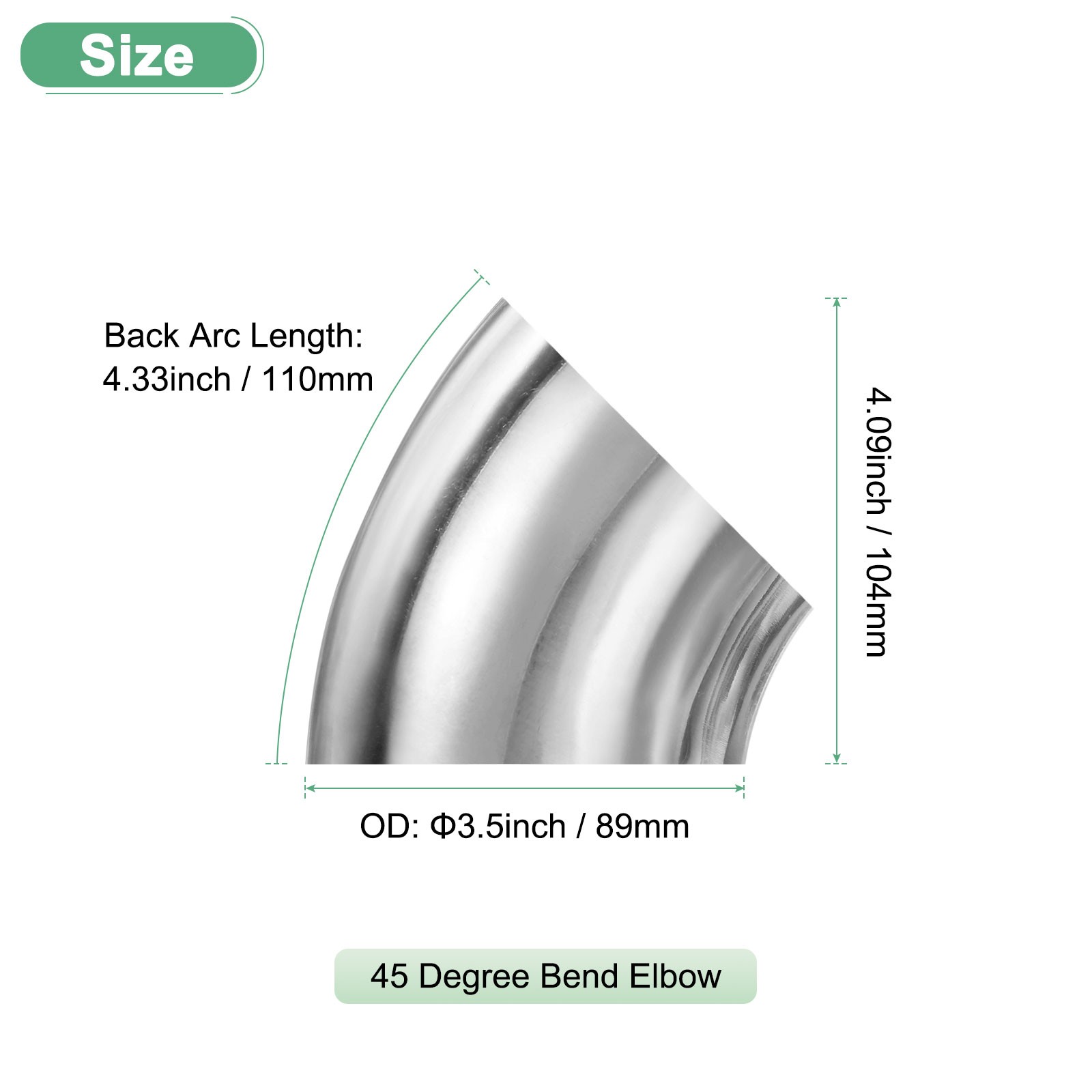 2-Pack OD 3.5 Inch 45 Degree Mandrel Bend Elbow, Thicken 1.5 mm Height 104 mm