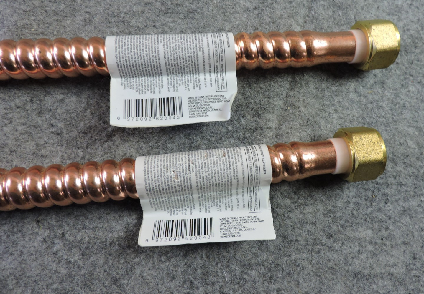 2 Everbilt 3/4”FIP x 3/4”FIP x 24” Corrugated Copper Water Heater Supply Line