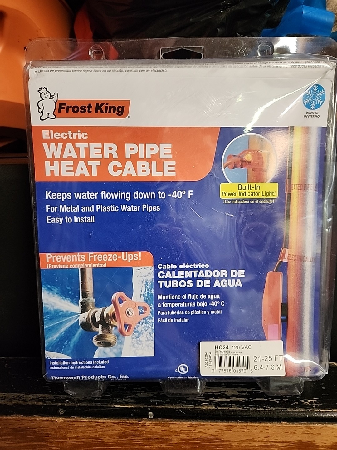 Frost King Electric Water Pipe Heat Cable 21-25ft HC24