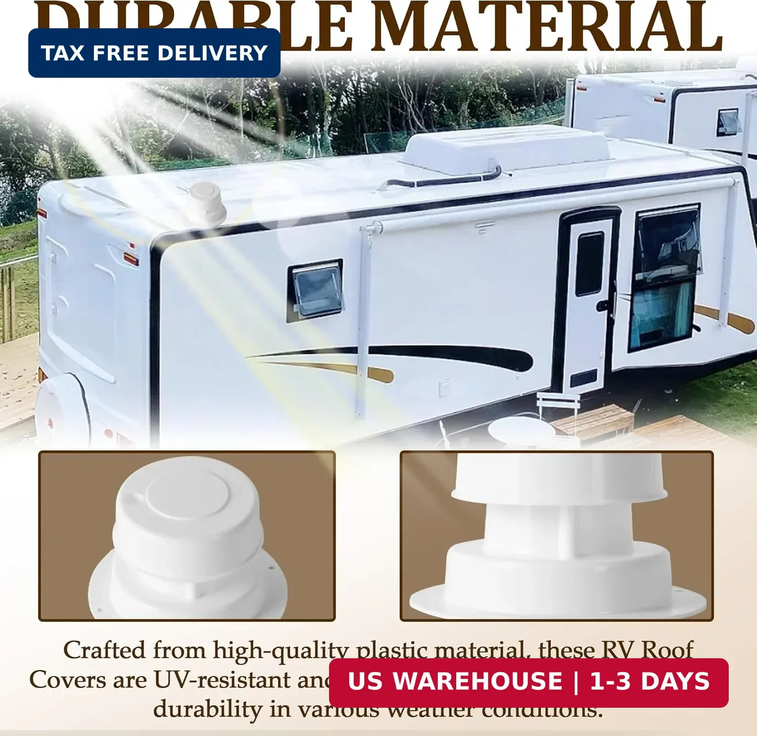 (2 Pack, White RV Roof Vent Cover Kits with Putty Tape and Screws, Camper Vents