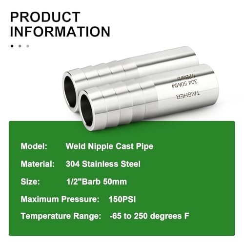 PCS 304 Stainless Steel Pipe Fittings, 1/2″ Barb, 2″ 1/2″ Barb(2″ Length) 5