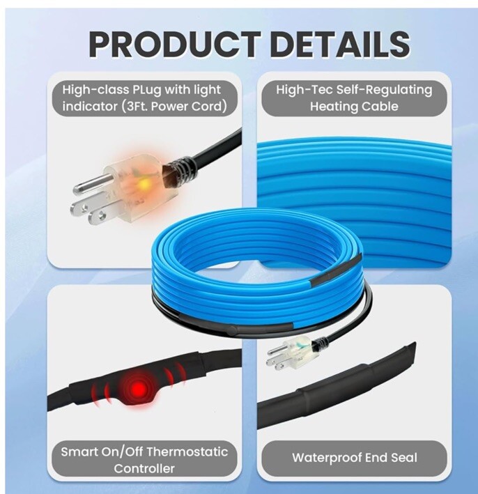 MAXKOSKO Self Regulating 5W 120V, Pipe Heat Cable for Pipe Freeze Protection