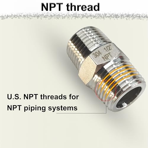 1/2″ NPT Male Hex Nipple Pipe Fittings, 304 Stainless Steel 1/2 1/2″ male, 4pcs
