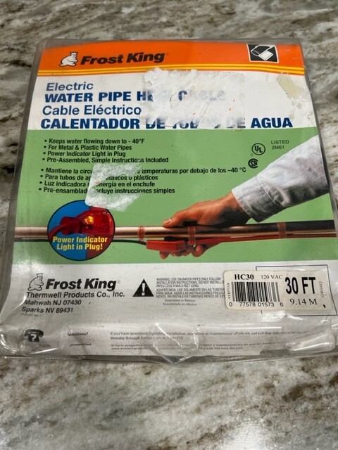 Frost King Electric Water Pipe Heat Cable 30 ft. NEW