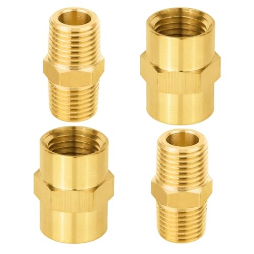 4-PCs Brass Pipe Fittings Combo, 2-PCs 1/4″ NPT Male 0.25 Inch 2Male + 2Female